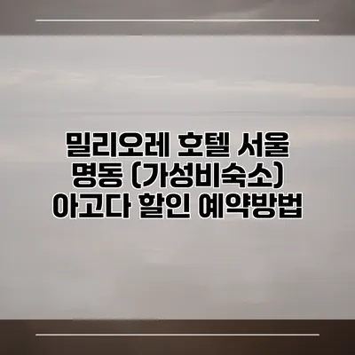 밀리오레 호텔 서울 명동 (가성비숙소) 아고다 할인 예약방법