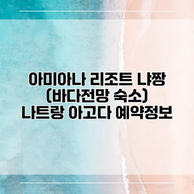 아미아나 리조트 냐짱 (바다전망 숙소) 나트랑 아고다 예약정보