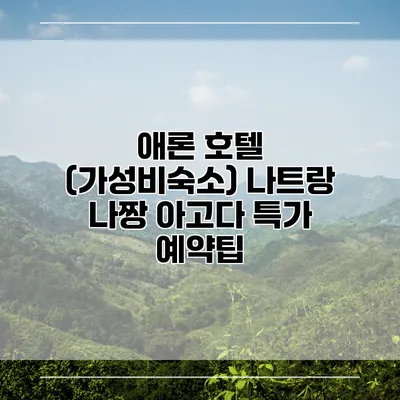 애론 호텔 (가성비숙소) 나트랑 나짱 아고다 특가 예약팁